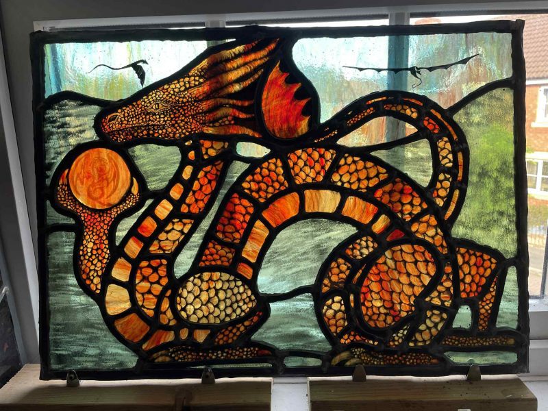 amber dragons stained glass journal