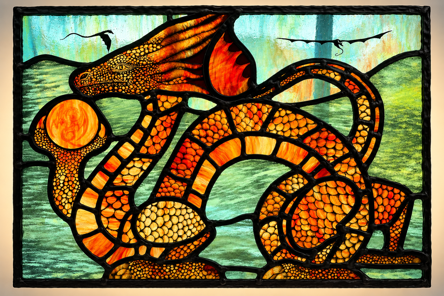 amber dragons stained glass by christine saunders