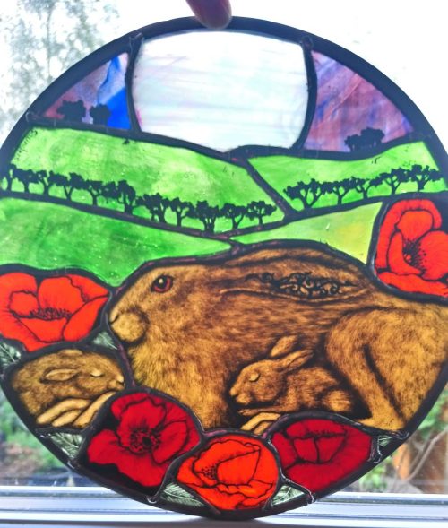amongst the poppies stained glass roundel