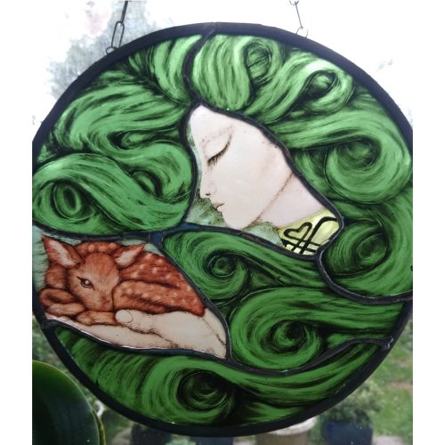 art-nouveau-green-lady commission stained glass