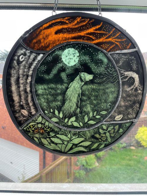 crooked-tree suncatcher stained glass roundel