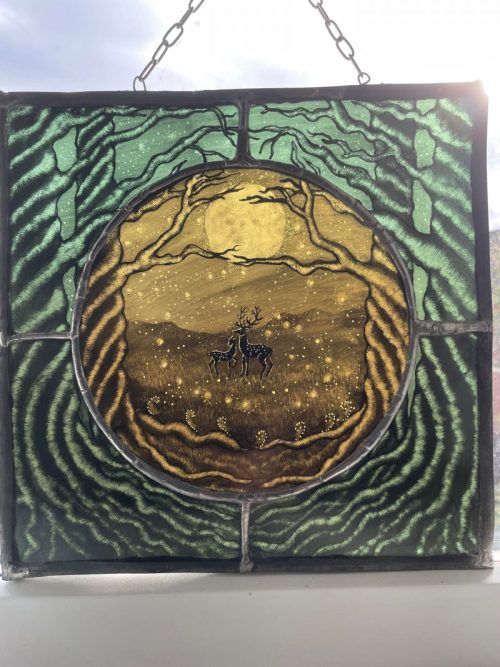 mystic woods stained glass panel